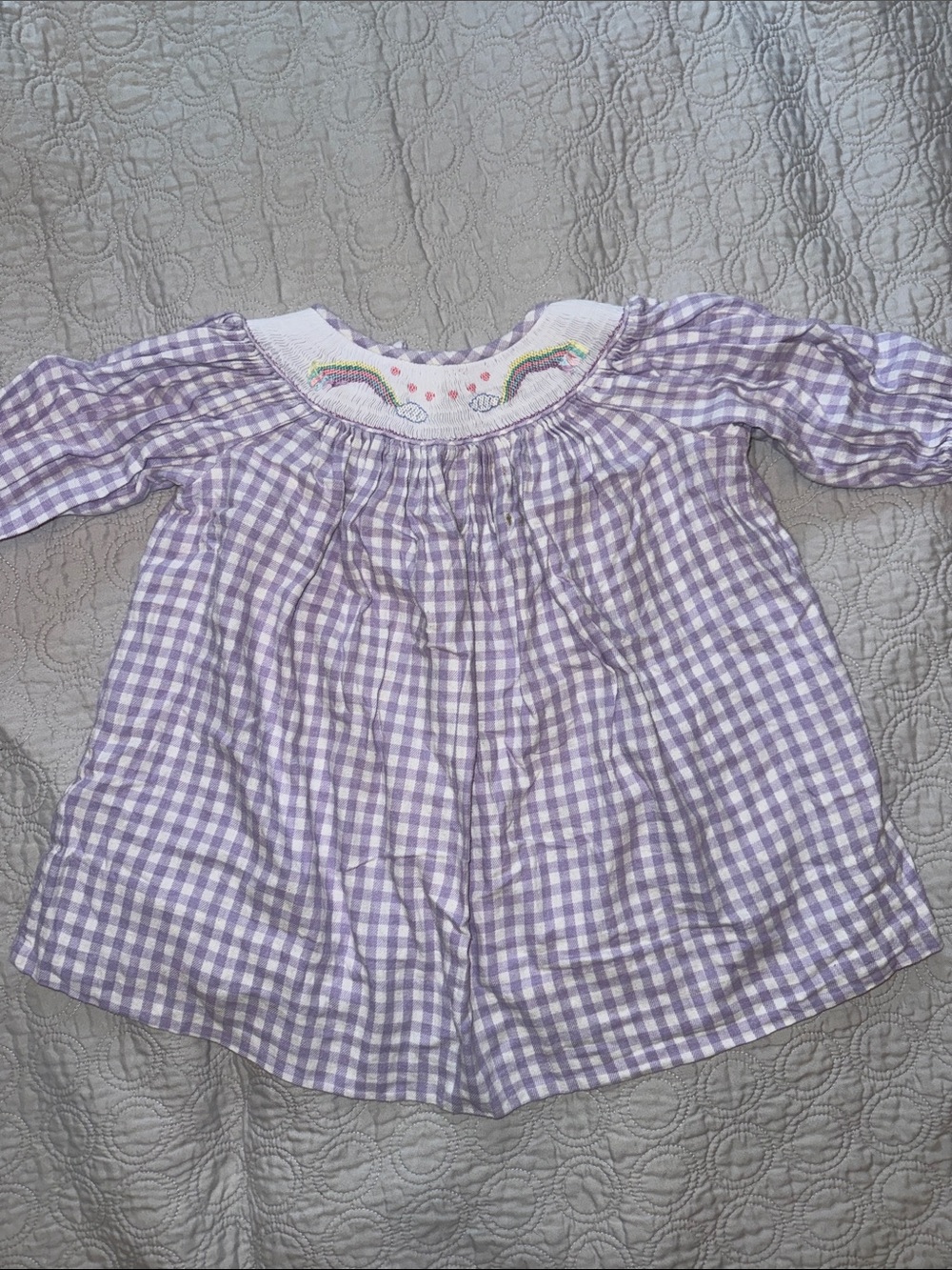 Girls' Lavender Bailey Boys Gingham Smocked Top with Rainbow Detail